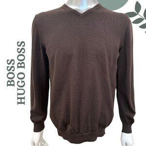 BOSS by Hugo Boss Lightweight V-Neck Pullover Slim Fit Sweater Brown Size  XXL